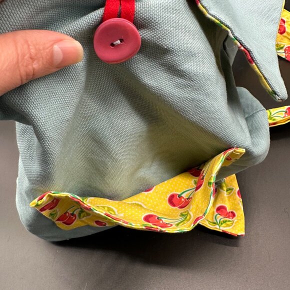 Handmade Small Backpack Purse Blue Yellow Red Cherry Kitsch Whimsical Adjustable - Picture 4 of 9